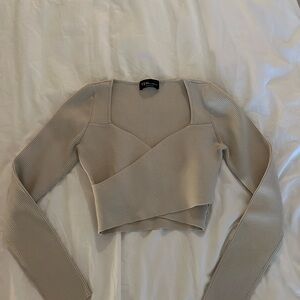 Aritzia Taupe Ribbed Crop Top